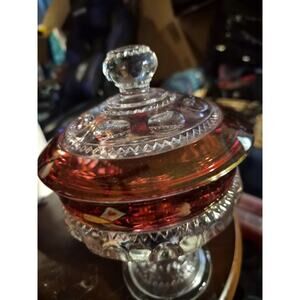 Vintage Indiana Glas A Kings Crown Ruby Red Flashed comport Candy Dish...